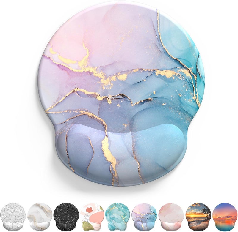 eulps Mouse Pad with Wrist Rest, Comfortable Computer Mousepad with Gel Wrist Support Smooth Surface and Non-Slip PU Base for Pain Relief, Laptop, Office & Home (Cyan Pink Marble) - Image 1